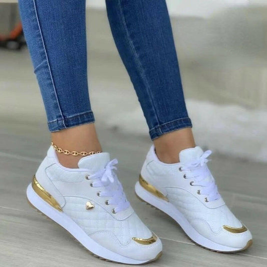 Plaid Sneakers Women Patchwork Lace Up Shoes With Love Decor.