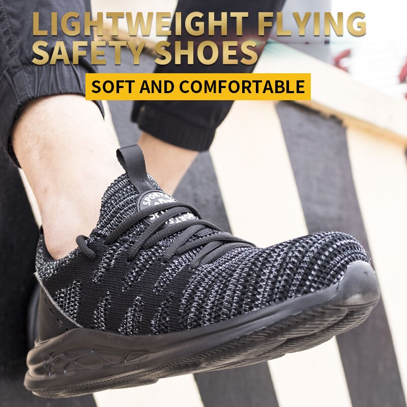 men safety shoes steel toe cap breathable women work boots sneakers casual male shoes