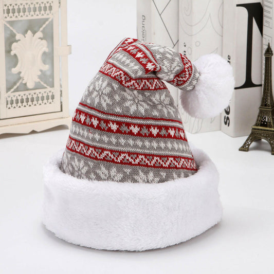 Snowflake Deer Knitted Wool Flannel Christmas Hat.