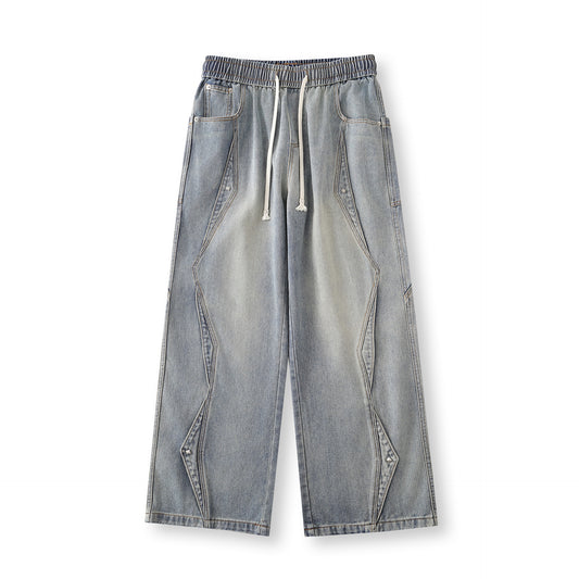 Street Style High-Street Personalized Washed Design Denim Long Pants