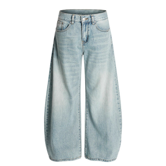 Washed curved knife jeans