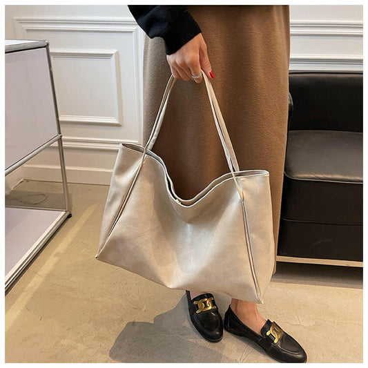 Vintage Women's Tote Bag Athletic Casual Fashion Large Capacity Leather Shoulder Bag Shopper Harajuku Simple Handbag.