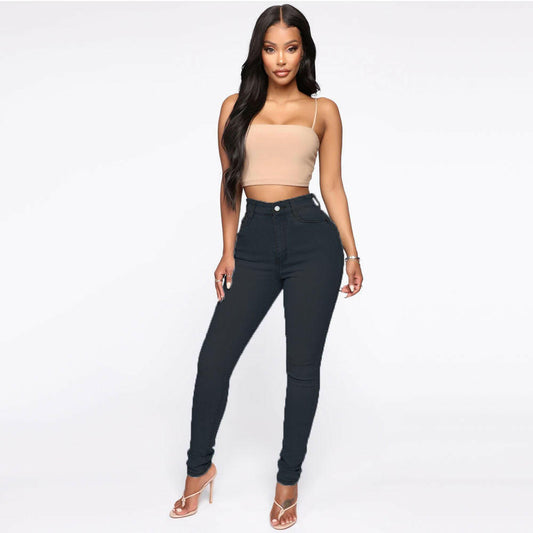 Slimming Jeans Pants For Women High Waist Trousers With Pockets.