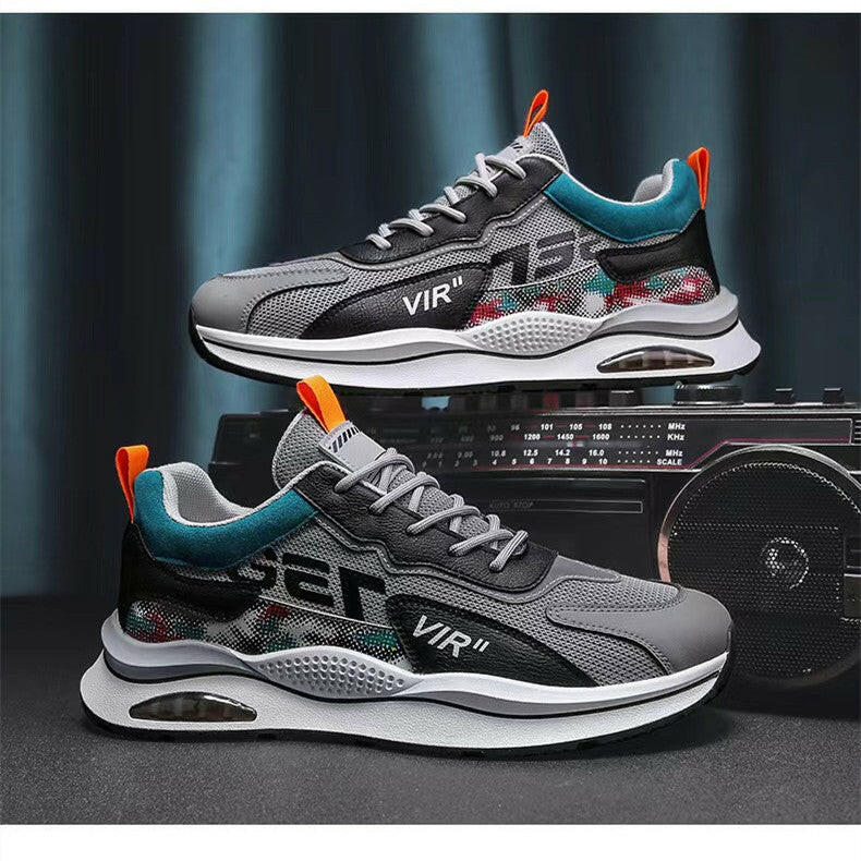 Air Cushion Mesh Sneakers Personalized Fashion Lace Up Sports Shoes Men Casual Versatile Breathable Walking Running Shoes.