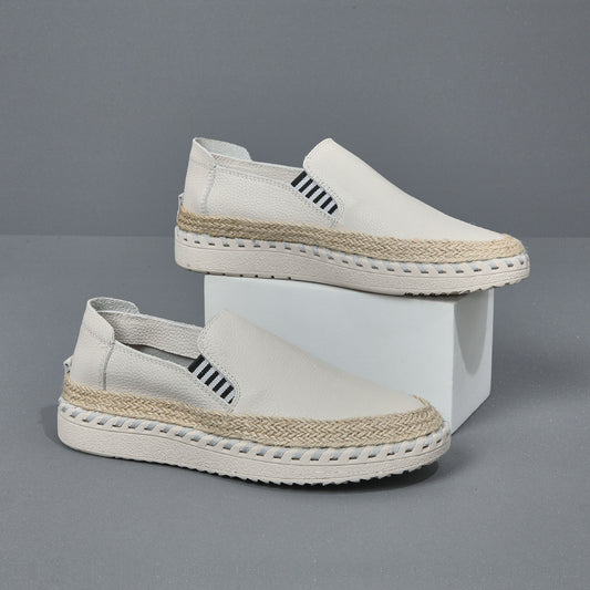Handmade leather sewn massage shoe toe layer cowhide casual fisherman one foot men's shoes