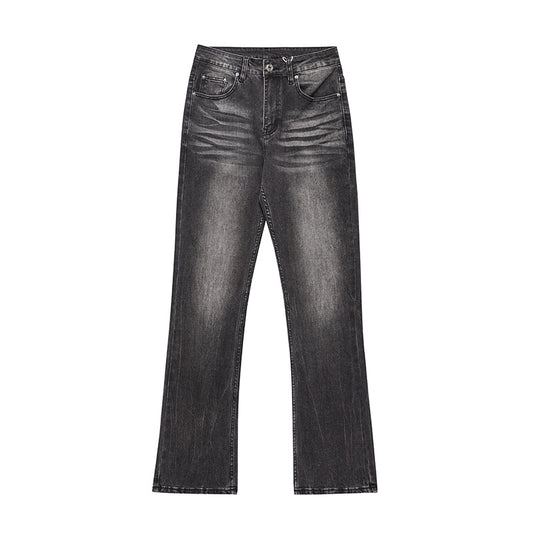 Washed distressed micro flared jeans