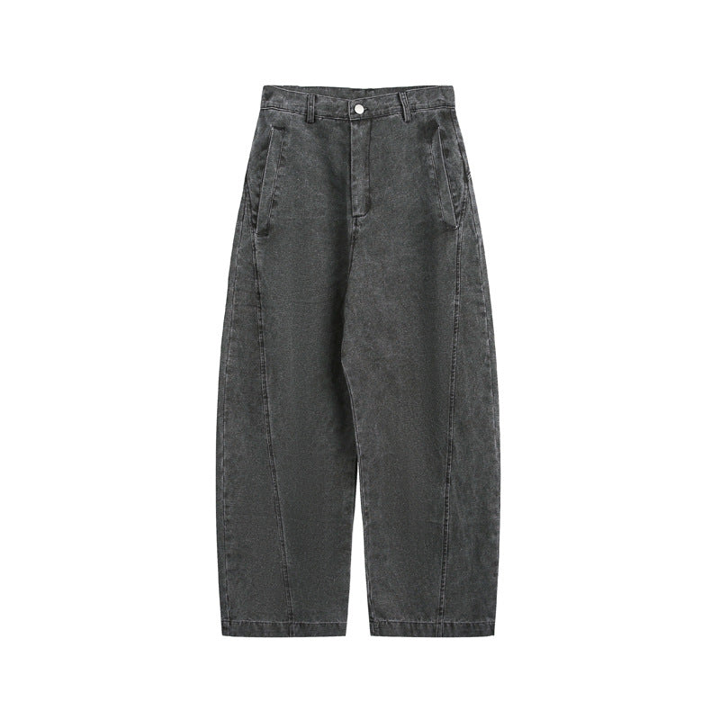 Washed Black Grey Workwear Denim Pants Men's Vibe High Street Cool Loose Straight Leg Casual