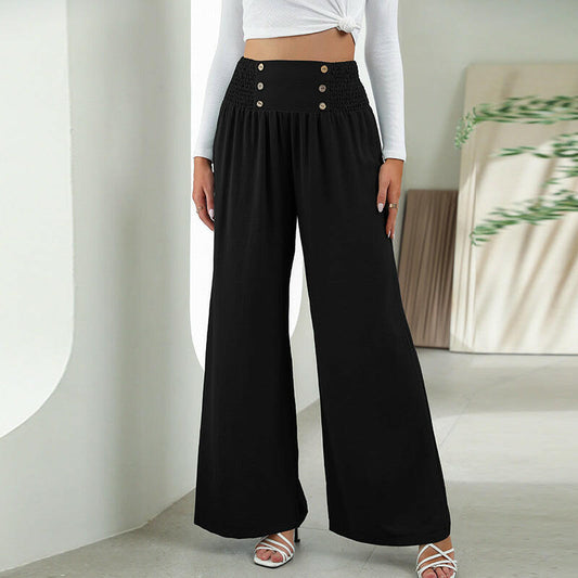 Fashion Straight Wide Leg Pants Elastic High Waist Casual Trousers For Women.