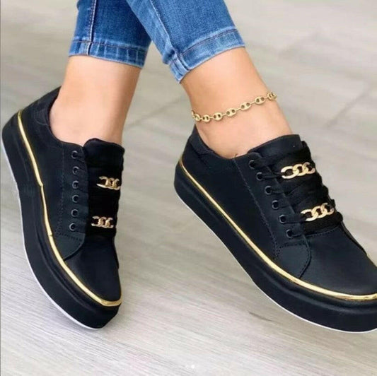Chain Flats Shoes Thick Bottom Loafers For Walking Sports Shoes For Women.