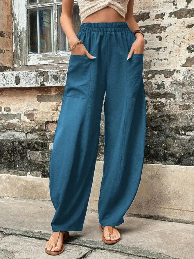Women's Harem Pants With Pockets High Waisted Casual Beach Pants Loose Trousers Summer.
