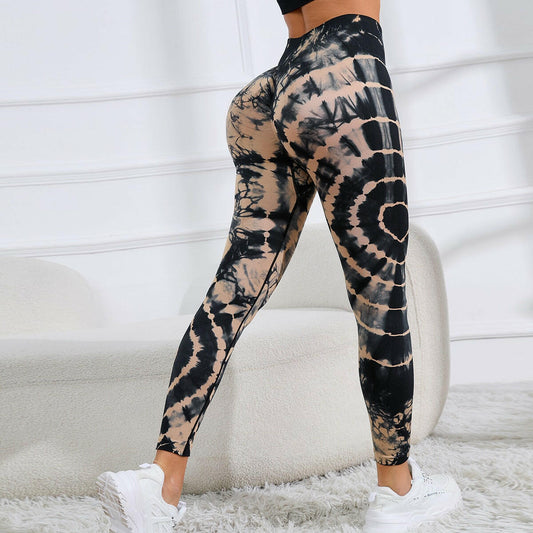 New Tie Dye Printed Yoga Pants Women Seamless High Waist Hip Lifting Fitness Running Sports Leggings.