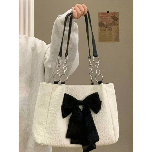 Bow Tote Large Capacity Canvas Shoulder Bag.