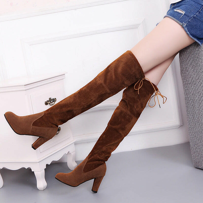 Black Knee High Boots For Women Shoes High Heel Long Boots.