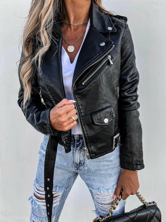 Jacket Top PU Leather Coat Short Zipper.