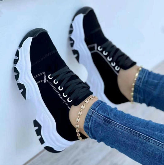 Platform Sport Flats Shoes Lace-up Sneaker Outdoor Walking Casual Shoes Women.