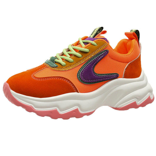 Mixed-color Lace -up Sneakers For Women Fashion Casual Lightweight Thick Bottom Running Sports Shoes.
