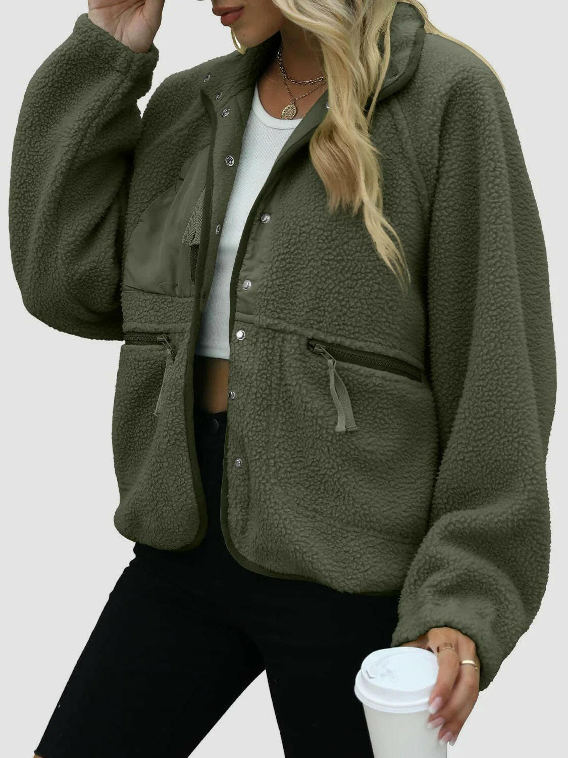 Short Cardigan Plush Jacket Lamb Wool Coat.