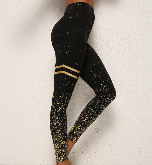 Gold Dot Striped Print Leggings Fitness Butt Lifting Running Sport Gym Yoga Pants For Women High Waist Slimming Legging Tight Trousers.