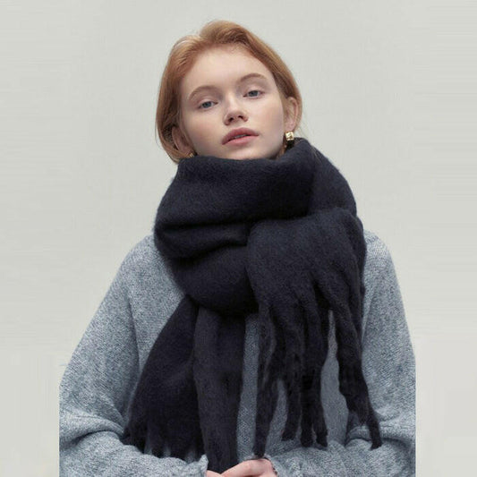 Winter Solid Color Scarf With Tassel Ins Style Fashion Versatile Warm Soft Long Scarf Women's Shawl.