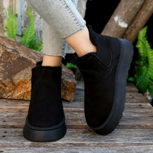 Winter Snow Boots Fashion Flat Thick-soled Cotton Shoes Round Toe Warm Plush Ankle Boot For Women.