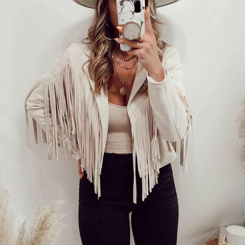 Women's Faux Suede Leather Fringe Jacket Motorcycle Moto Biker Short Open Front Tassel Coat.