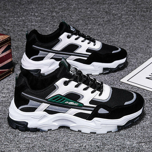 Black White Lace-up Sneakers Men Outdoor Breathable Csual Mesh Shoes Lightweight Running Sports Shoes.