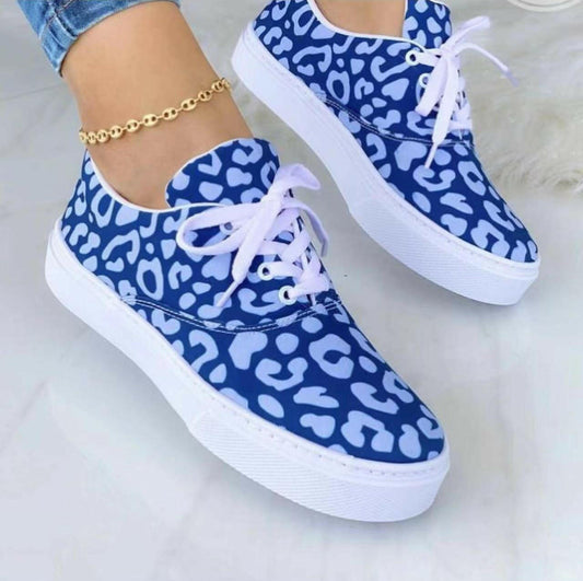 Lace-up Flats Shoes Print Canvas Fashion Walking Sneakers Women.