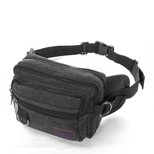 Canvas Fanny Pack With 4-Zipper Pockets Men Waist Bag Hip Bum Bag With Adjustable Strap For Outdoors Workout Traveling Casual Running Hiking Cycling.
