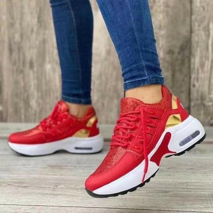 Lace Up Sneakers Women Wedge Heel Running Sports Shoes.