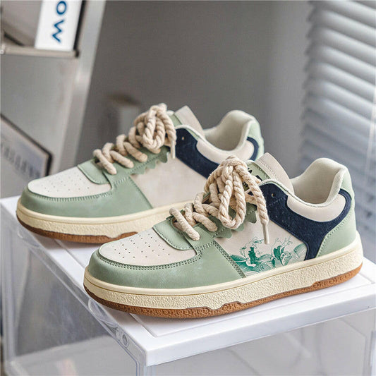 Lace-up Casual Shoes Men Soft Thick Sole Fashion Comfortable Breathable Flats Sneakers Student Platform Outdoor Walking Shoes.