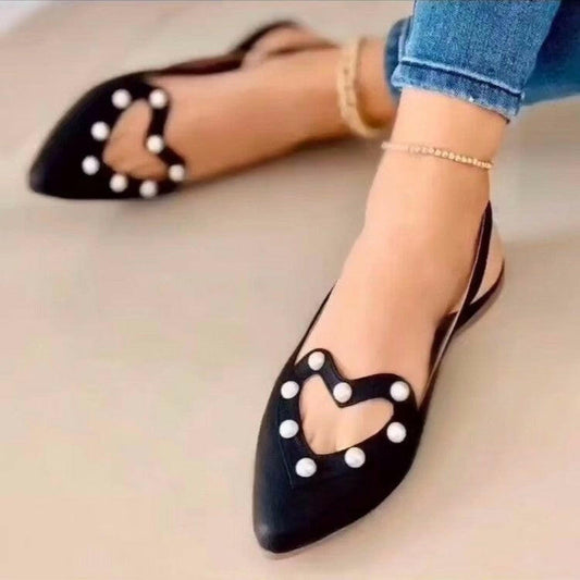 Love Shoes With Pearls Flats Women Sandals Pionted Toe Shoes.