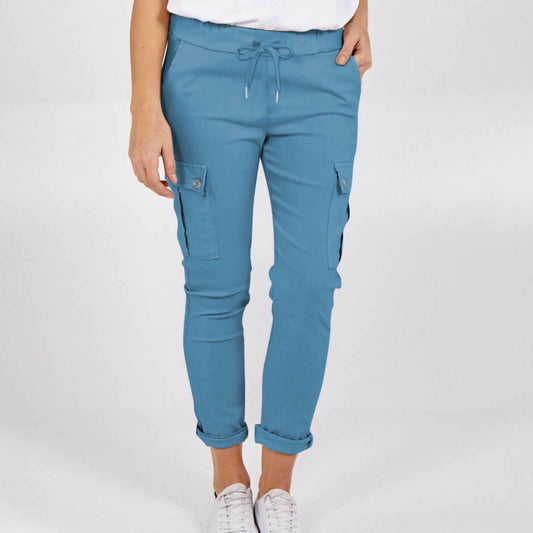 Casual Cargo Pants With Pockets Solid Color Drawstring Waist Pencil Trousers For Women.