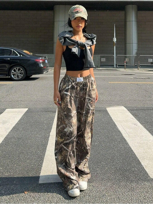 Slimming Casual Pants Hip Hop Retro Street Multi-pocket Camouflage Cargo Pants For Women Y2k Hip-hop Cargo Grunge Baggy Trousers.