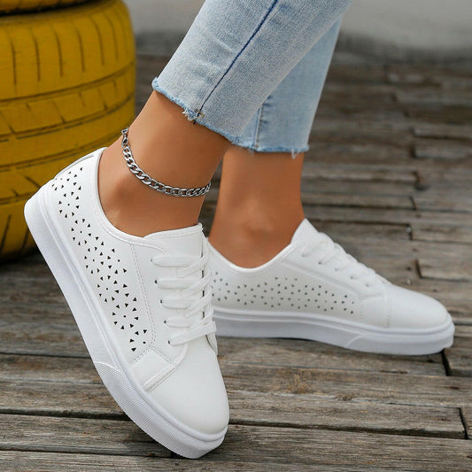 Cutout Flat Shoes Lace-up Hollow Out Walking Shoes For Women Loafers.