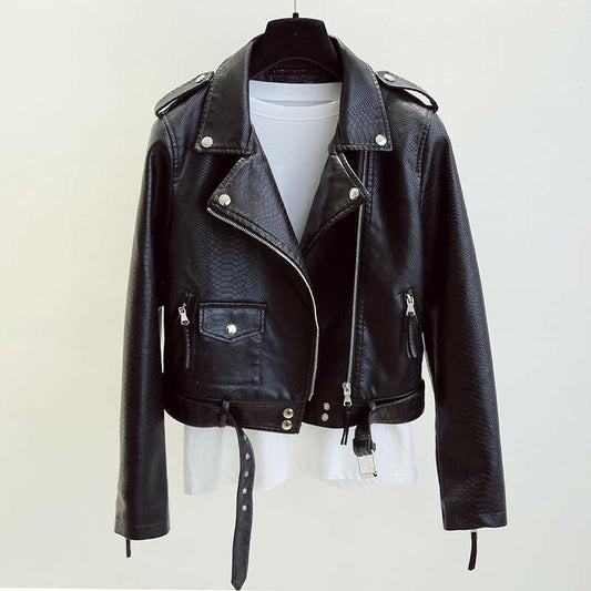 Women's Short Leather Jacket Spring And Autumn.