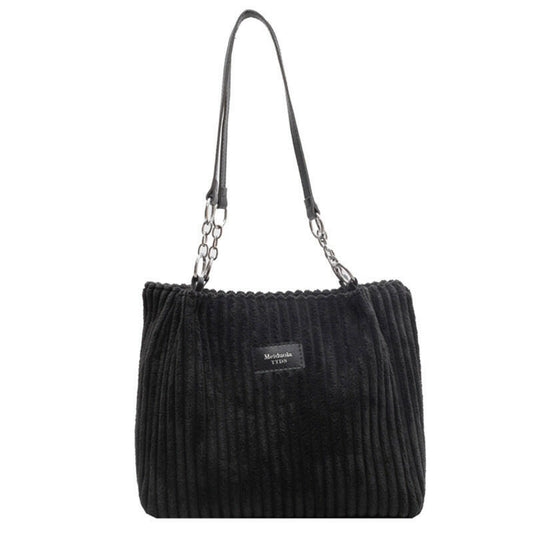 Retro Large Capacity Shoulder Bag Casual Simple Portable Shopper Tote Bag Corduroy Solid Commuter Zipper Women's Handbag.