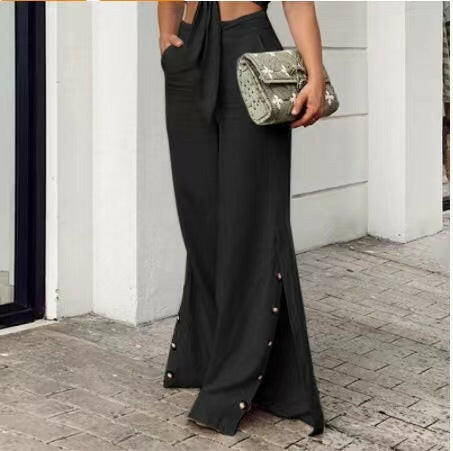 Spring Fashion High Waist Cotton Linen Wide Leg Pants.