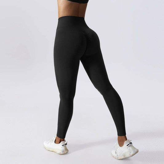 European And American Drawstring Belly Contracting Nude Feel High Waist Yoga Pants.